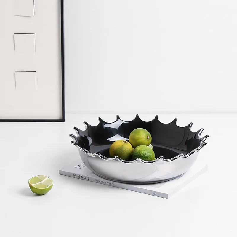 Modern simple home electroplating ceramic water ripple fruit plate model room living room coffee table dining table decorative f