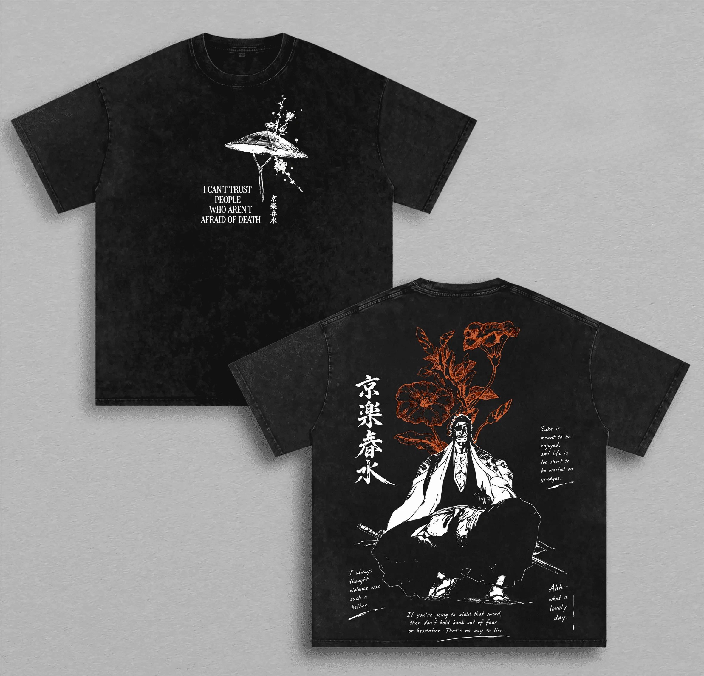Manga BLEACH Kyoraku Shunsui T-shirt Summer Casual Short Sleeve Oversized Tee Clothes Men Clothing Vintage Washed Cotton T Shirt
