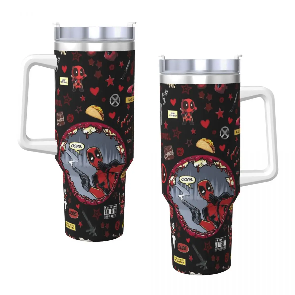 Cartoon Anime Deadpool Stainless Steel Tumbler Camping Thermal Mug With Straws and Lid Large Mugs Cup Cold and Hot Water Bottle