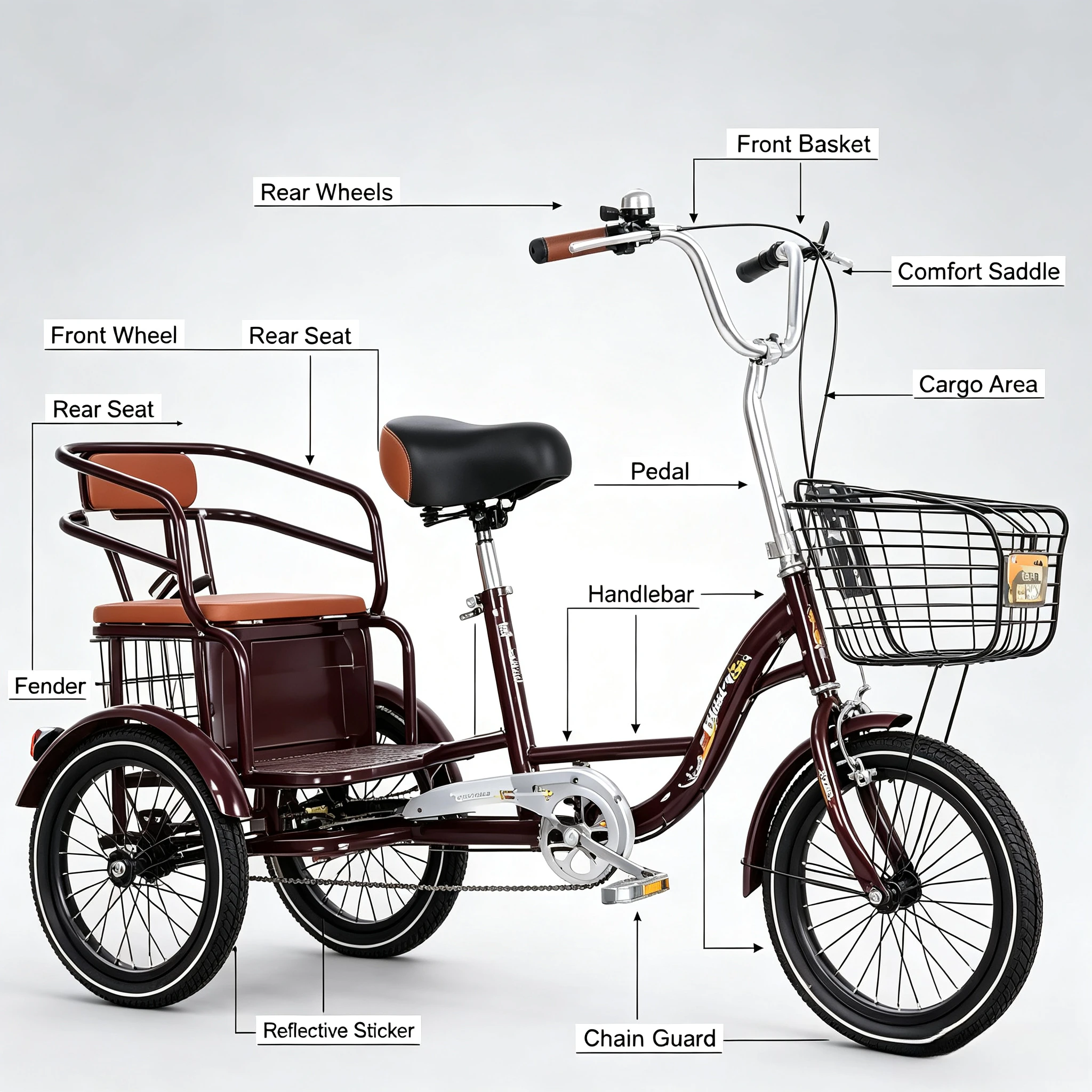 Lightweight Elderly Pedal Tricycle, Manual Self-propelled Three Wheel Bicycle, Small Human Powered Scooter for Seniors Daily