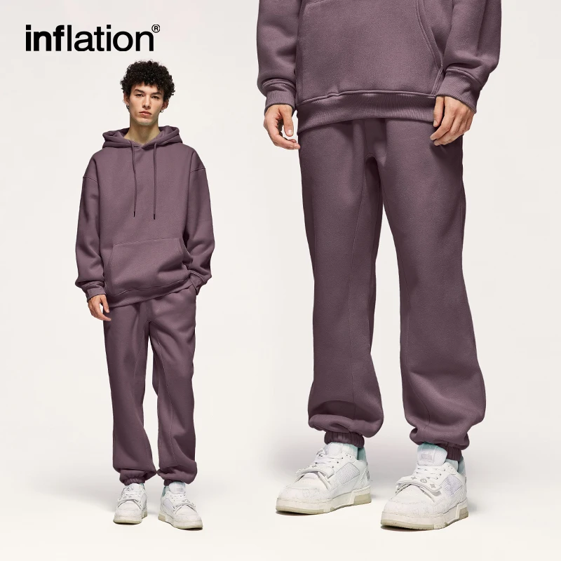 INFLATION Winter Thick Warm Fleece Hoodies Set Mens Blank Jogging Suit Sportwear Tracksuit