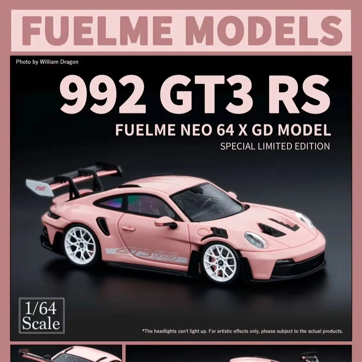 

Fuelme 1:64 911 GT3RS 992 Pink New Limited Edition resin simulation car model ornament