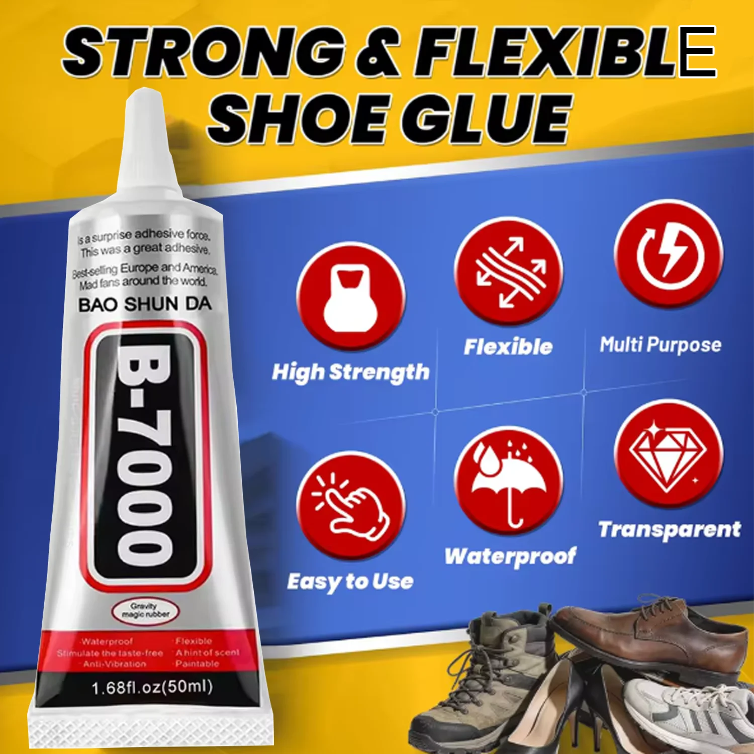 50ML Shoe Glue for Sole Repair Clear Flexible Strong Adhesive Waterproof For Boots Leather Rubber Sole Fixing Home Outdoor Tool.