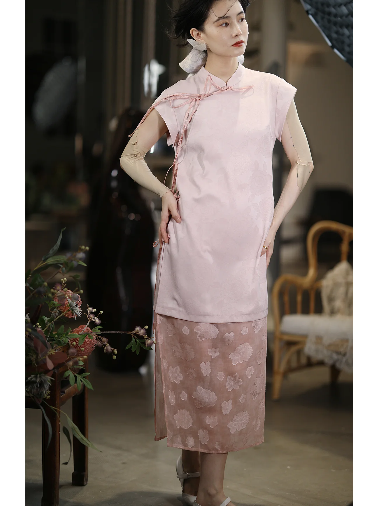

Ninth Cloud New Chinese Sle Improved High Level Embroidery Peony Splicing Cut Flower Rich Layering Dr