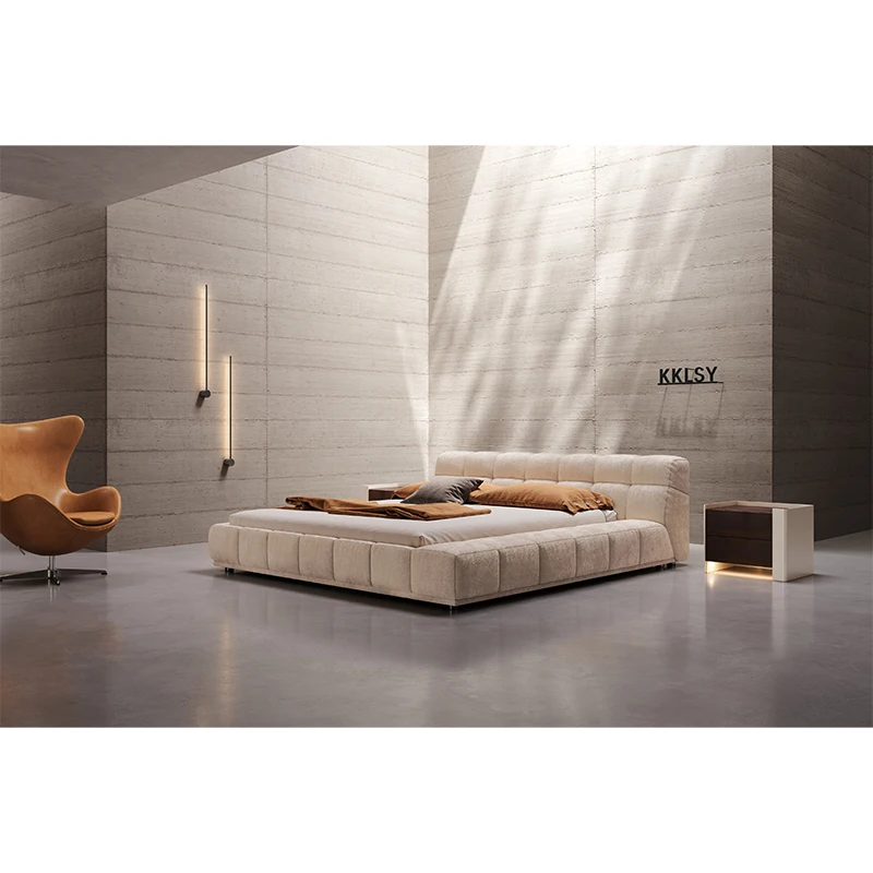 Light luxury leather bed, luxurious luxury villa master bed, widened floor to floor square tatami bed