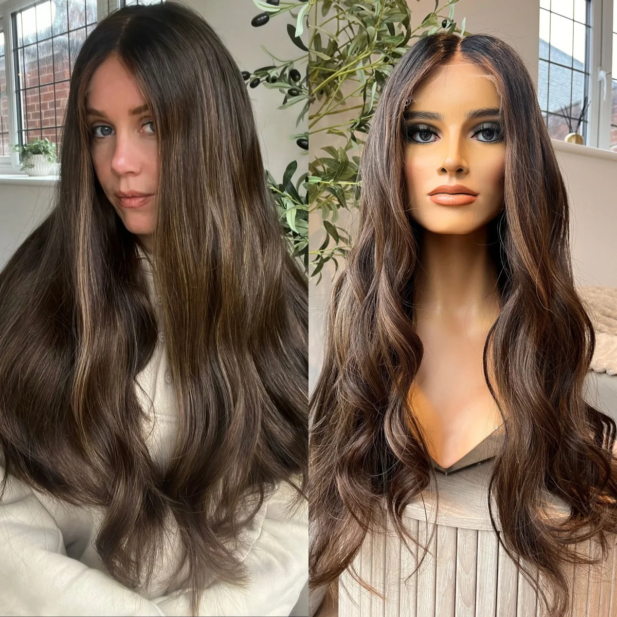 26 Inches Ombre Dark Chestnut Brown Brown Woman's Wig Dark Roots Loose Wave Synthetic Wig Blend 5% Human Hair Middle Parting Wig
