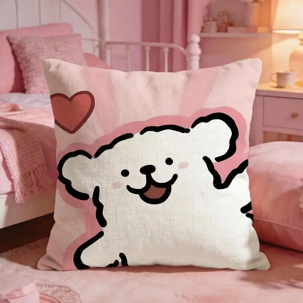 Line P-Puppys Cute Dog Cushion Cover Premium Comfort Reversible Pillow Cove -Two In One Design For Any Room & Car Interior