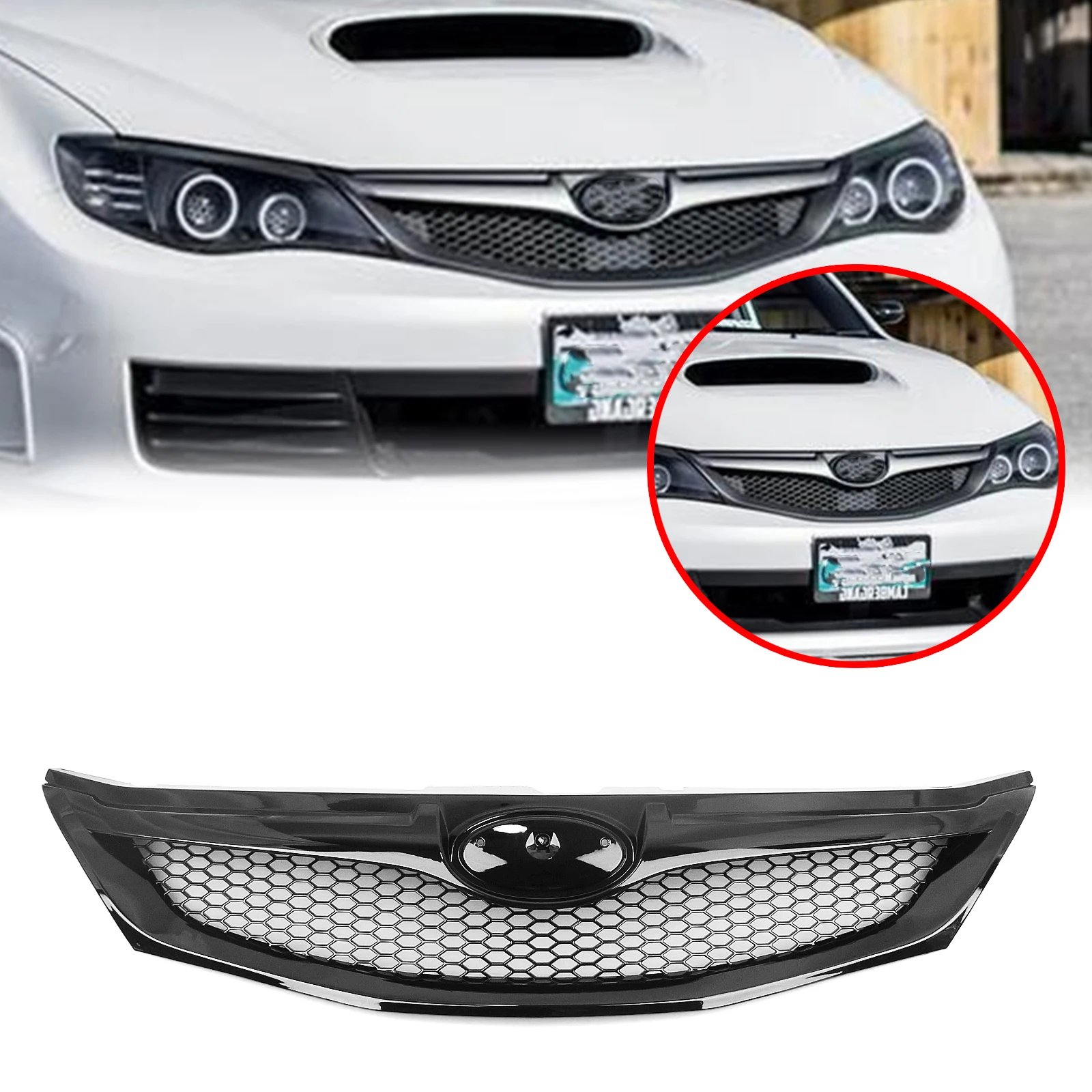 IDENUONA Front Grille Subaru Impreza 10th WRX STi Hatchback 2008-11 Carbon Look Gloss Matte Black