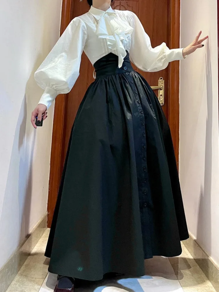 Elegant Long Skirt Women 2024 Faldas Mujer De Moda High Waist A-line Jupe Y2k Aesthetic Single Breasted Pleated Long Skirt Femme