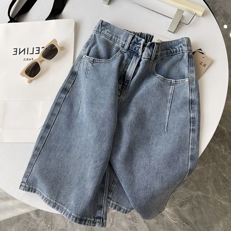 

Loose Versatile Denim Shorts Fashion A-line Straight Leg Wide Leg Pants Women's Summer Casual High Waist Five Quarter Pants