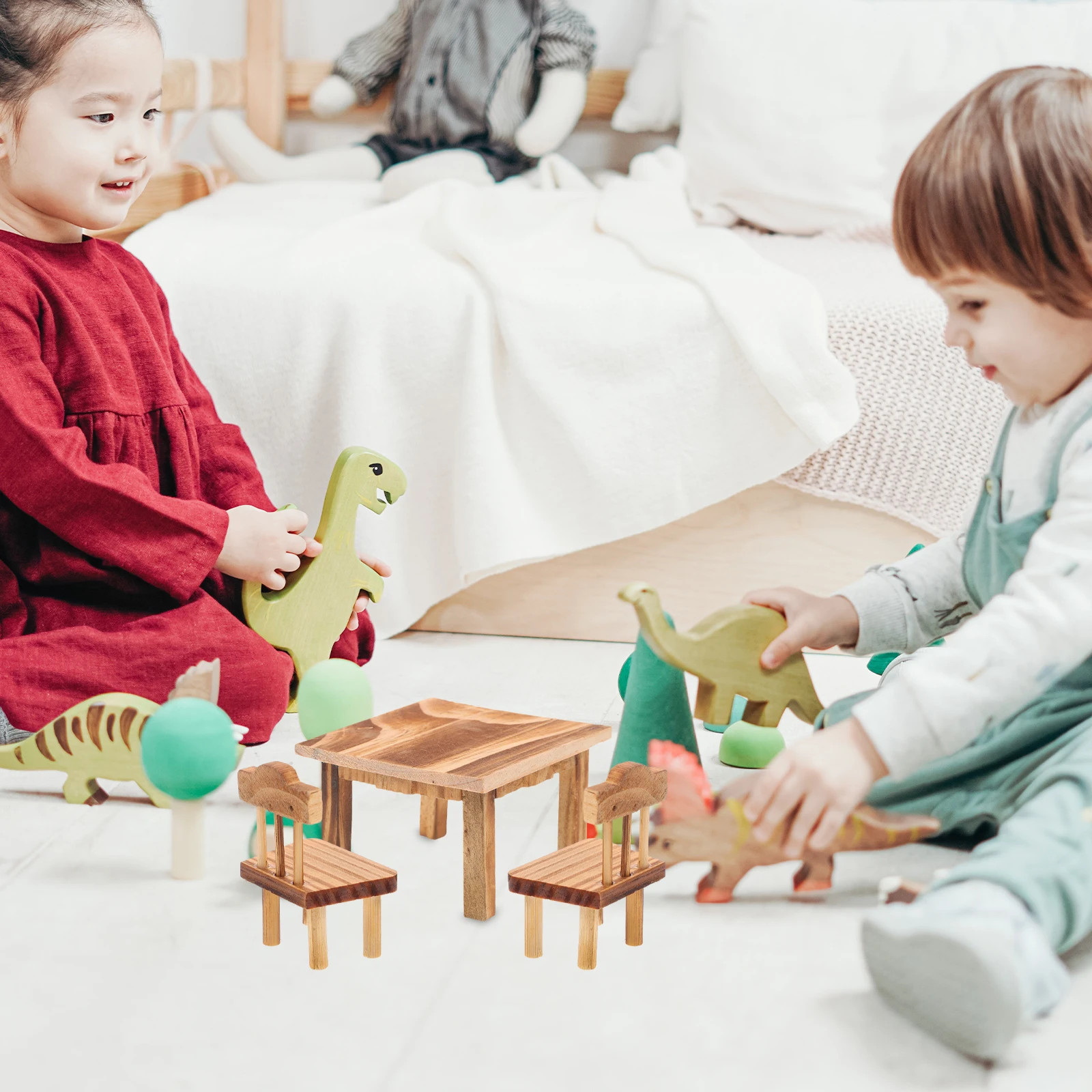 Precioso muebles de madera, Mini juego de mesa y sillas, decoración simulada para el hogar, juguete educativo creativo para niños, fatiga ocular resistente de primera calidad