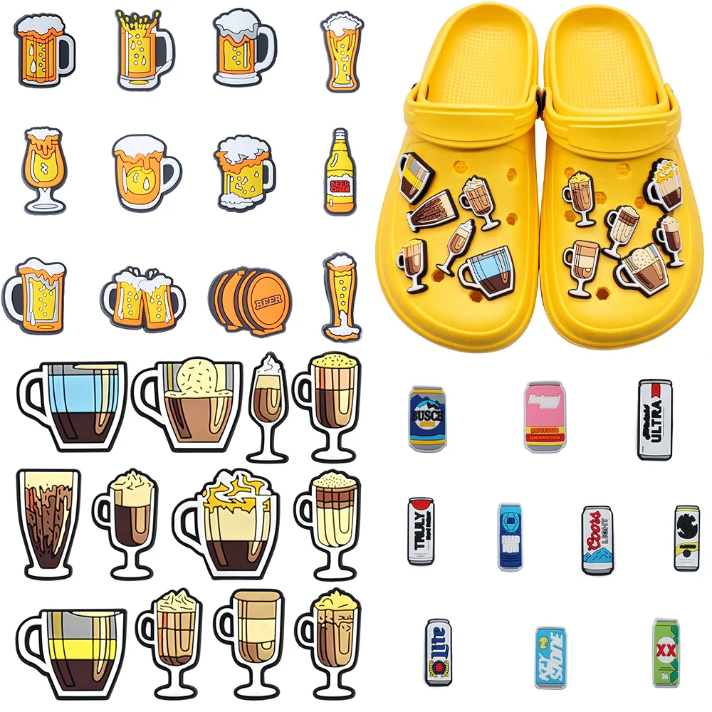 Hot Sales 10-100Pcs Cartoon Beer Series PVC Shoe Charms Accessories Detachable Waterproof DIY Shoe Decorations Buckle Gifts