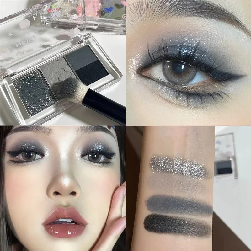 4 Farben Punk Smokey Lidschatten Palette matt Glitter grün rosa Lidschatten Make-up cool getönten grau schwarz Augen Pigment Kosmetik