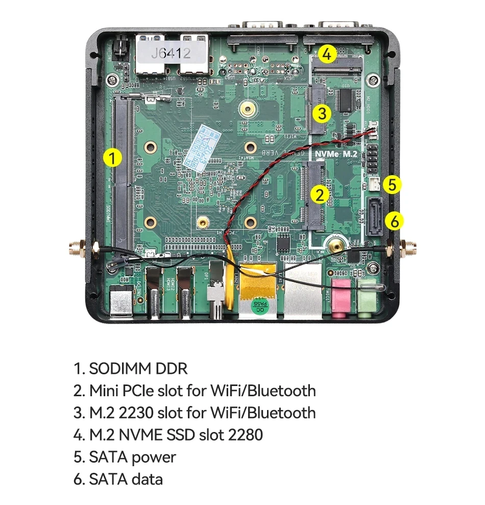 2LAN2COM Industrial Mini PC with Celeron J6412/N100 Support Windows10/11 Linux Pfense with 4xUSB 1xDP1.4 2xHDMI2.0 Computer