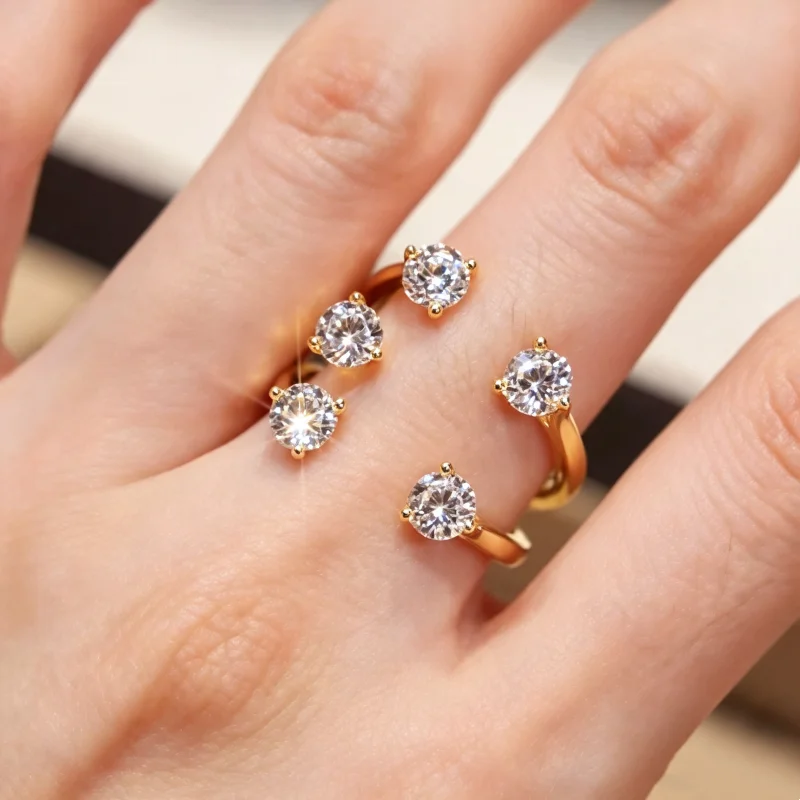 Cameo 925 Silver Synthetic Zircon Ring Five Star White Round Diamond Multi Layer Simple Opening Gold Arm Rings