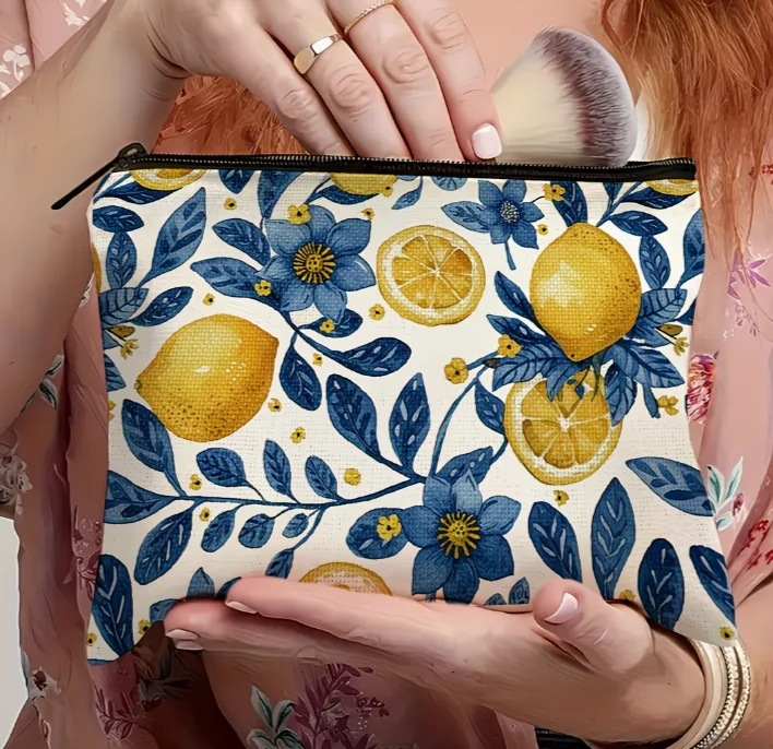 1pc, A Novel and Unique Lemon Patterned Makeup Bag, Cosmetics Storage Bag, Portable Toiletries Storage Bag Product Storage Bag