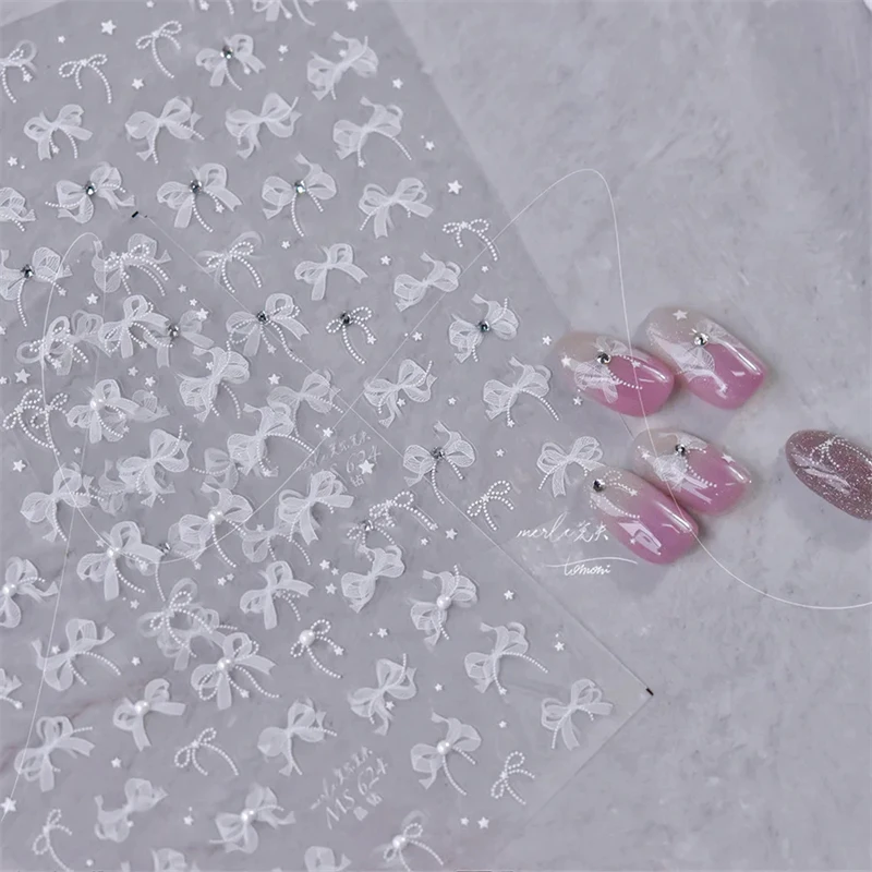 1Sheet Luxury Crystal diamond Nail Charms Stickers Lace Bow Self Adhesive Sticker For Nails Ribbon Decals Nail Decorations Parts