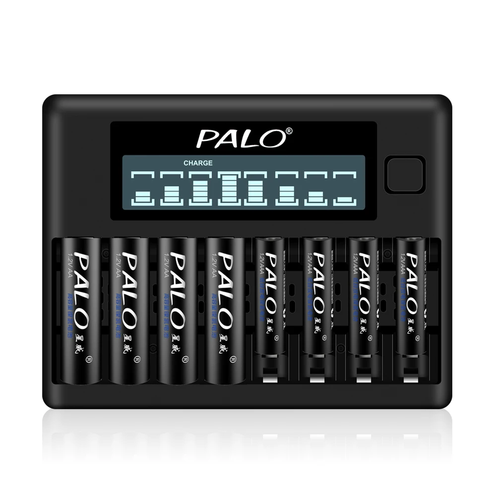 PALO 1,2V AA+AAA Wiederaufladbares Batterieladegerät-Set AA 3000mAh AAA 1100mAh Mit 8-Slot-Ladegerät 4-8 Stück