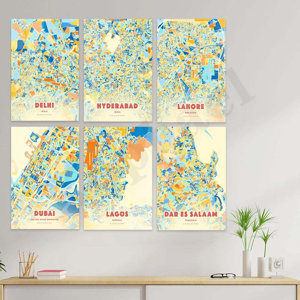 Bangalore Brazzaville Dar Es Salaam Lagos Dubai Nonthaburi Lahore Hyderabad Delhi Daegu Nairobi. City Color Map Poster