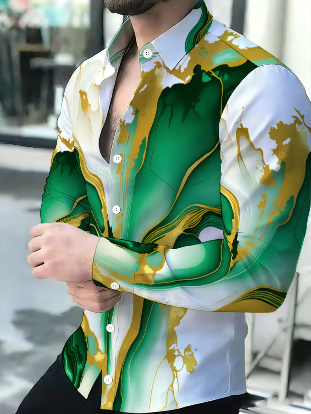 New Men's Fashionable Luxury Long-Sleeved Shirt With High-Definition 3D Printed Shirt And Bamboo Pattern Top