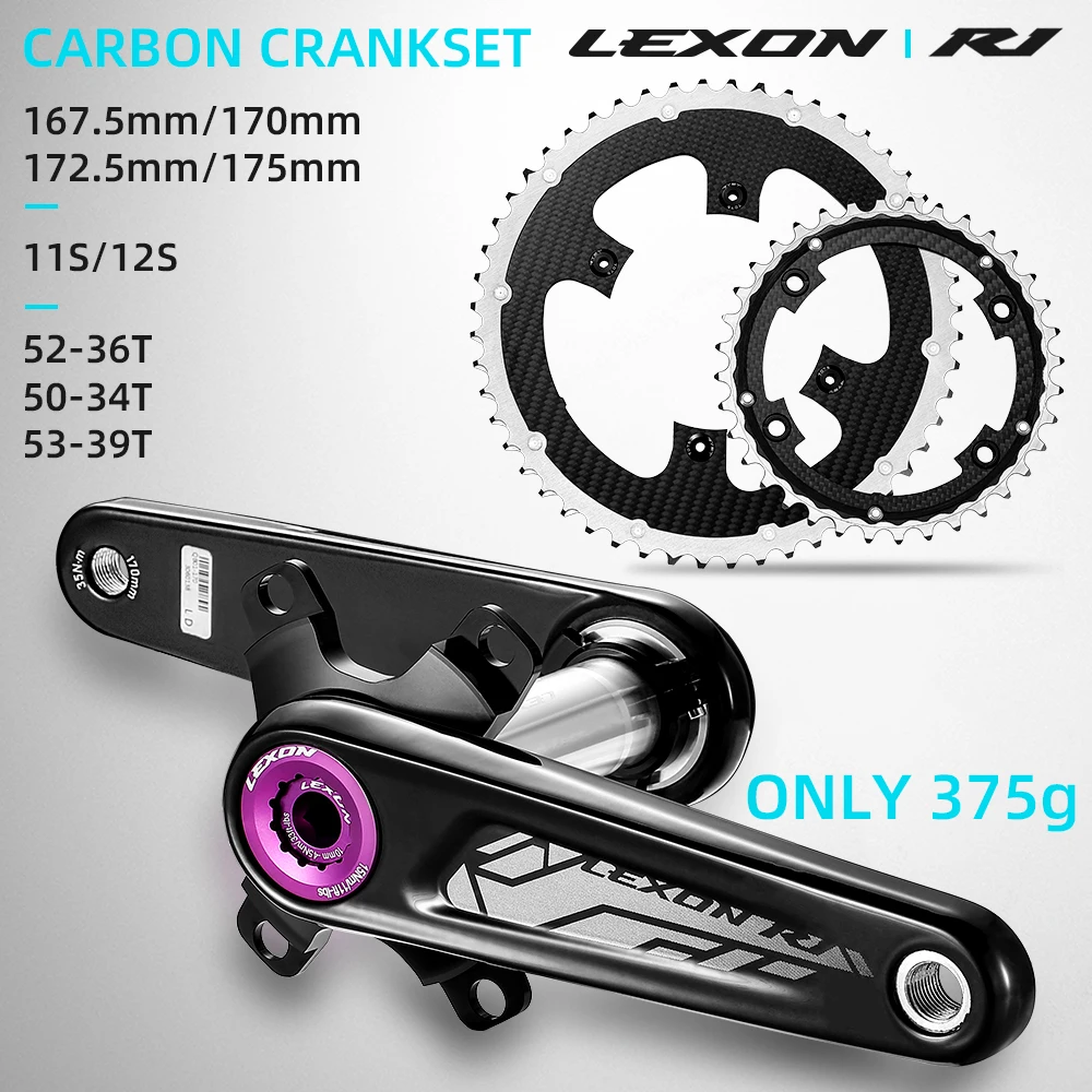 LEXON Road Carbon Cranksets Superlight Carbon Cranksets 375g 29mm Wrzeciono 165/167.5/170/172.5/175MM Full Carbon Cranksets 52-36T