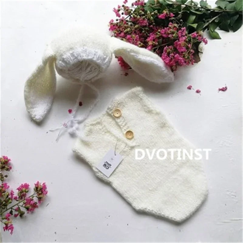 Newborn Photography Props Crochet Knitted Baby Clothes Outfits with 2pcs Hat Set for Photo Shoot Accessories Studio Shooting