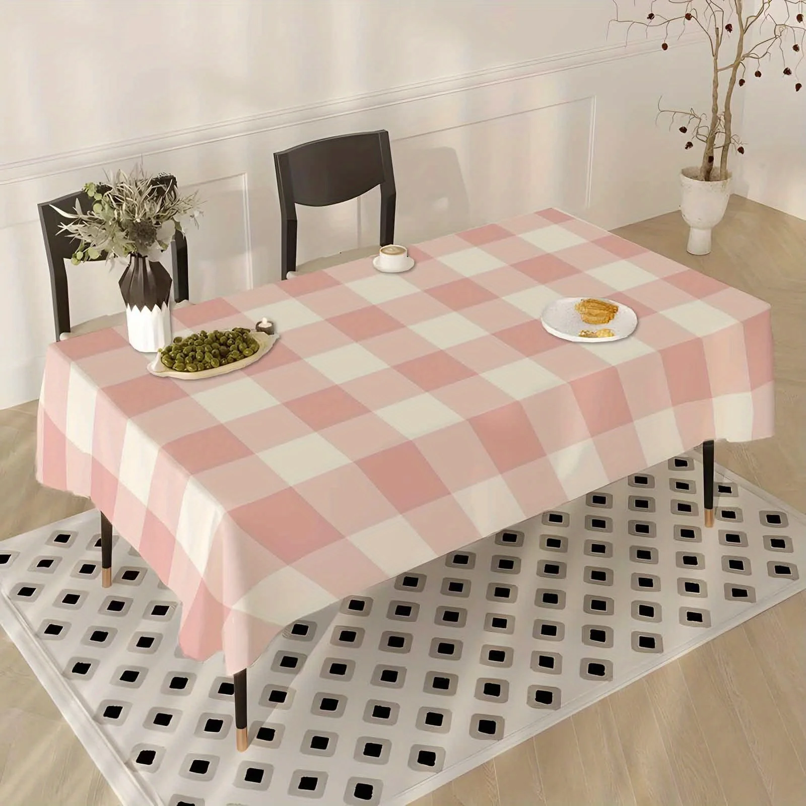 One pink and white checked polyester tablecloth - lightweight and comfortable, with classic check pattern