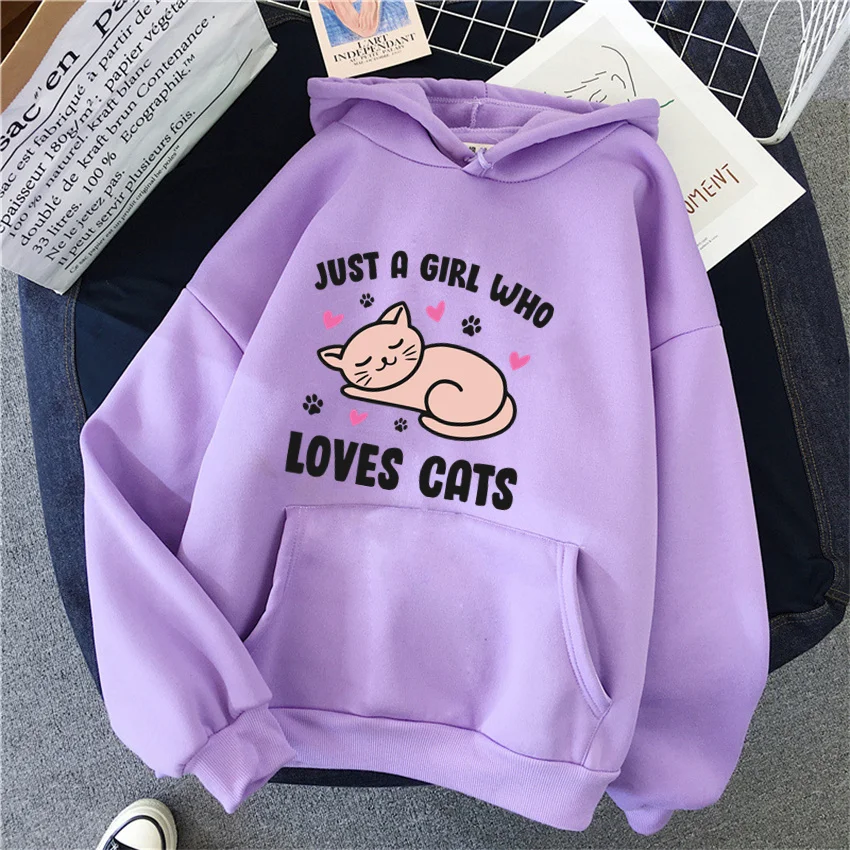 Fashion just a girl who Loves cats Women Hoodies Print Funny Hooded Male Harajuku Oversized Woman Sweatshirts Casual Unisex