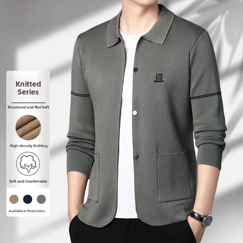 

Pierre Cardin Spring New Knitted Open Cardigan Casual Versatile Collared Jaet Thin Outerwear Top for Young Men