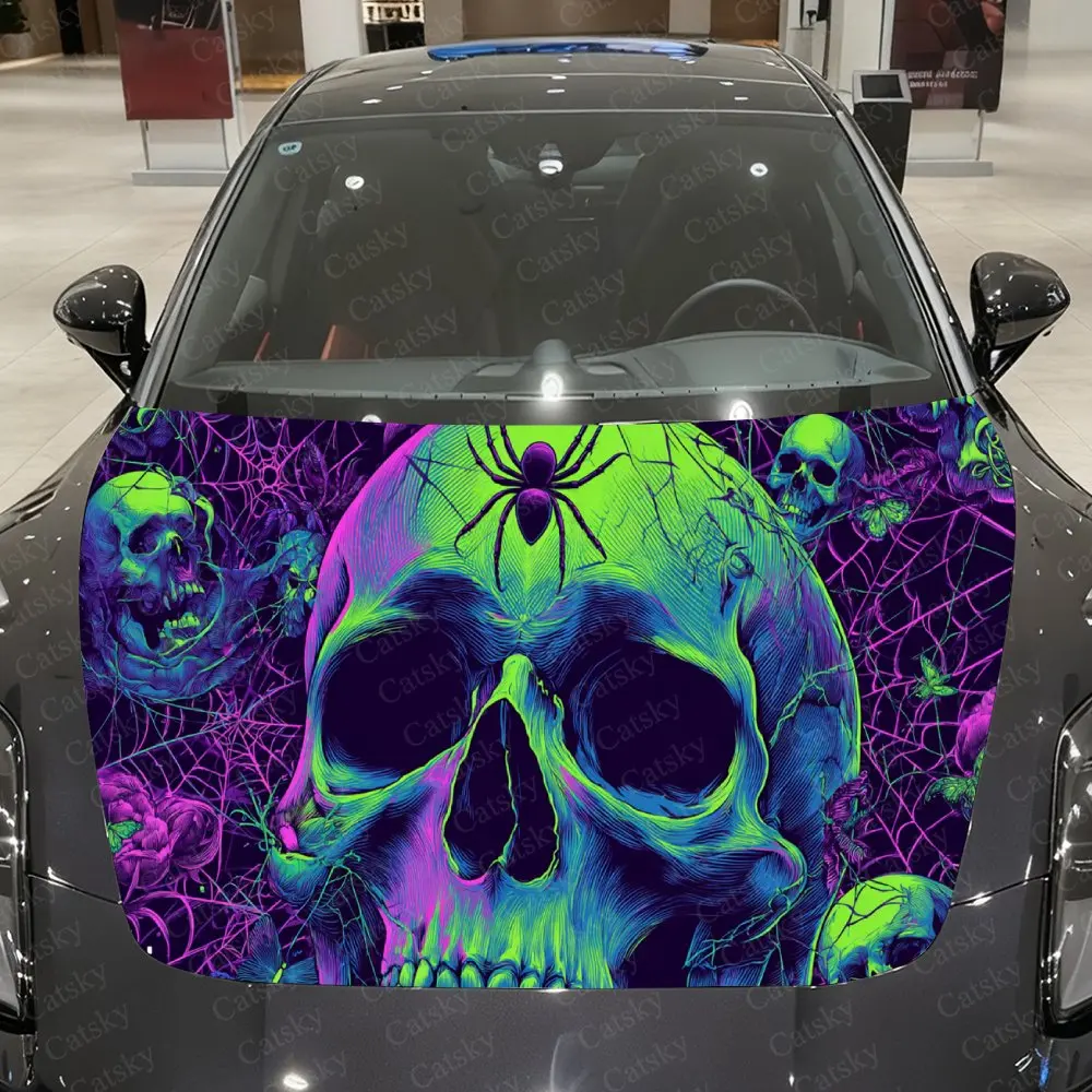 

Виниловая пленка для автомобиля Spider Domain Skull Shadow, водонепроницаемая наклейка на капот из ПВХ, самоклеящаяся устойчивая к царапинам наклейка на крышку двигателя