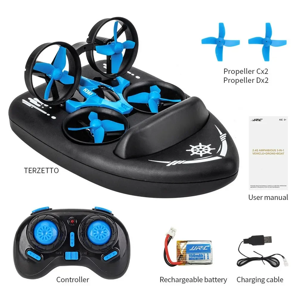 LED lustiges Rec-Spielzeug, ferngesteuertes Drohnen-Quadrocopter-Boot, 3-in-1, kann im Wasser spielen, Himmel, Land, Outdoor-Spielzeug für Kinder, Geschenk, RC-Boot