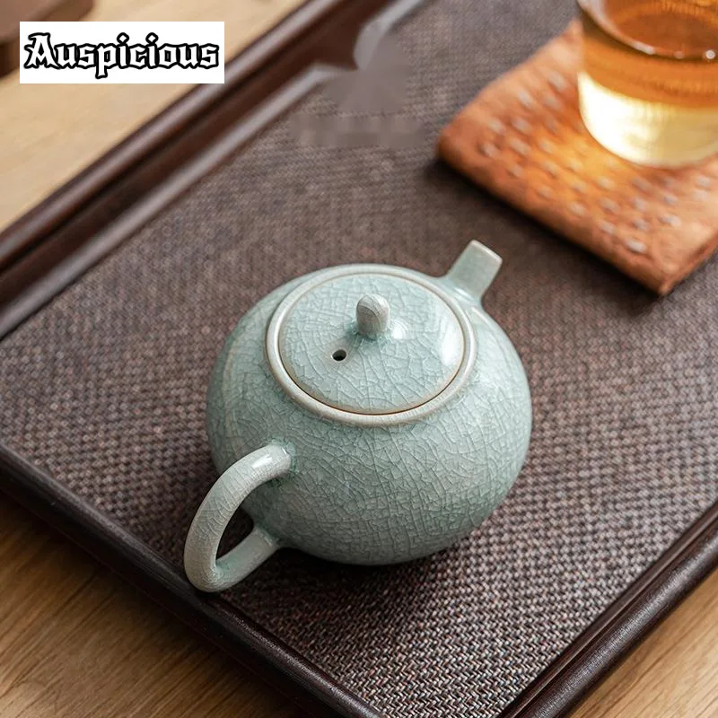 Handmade Ru Kiln Porcelain Teapot Creative Ice Flower Opening Galze Xishi Pot Tea Making Filter Kettle Tea Ceremony Decoration