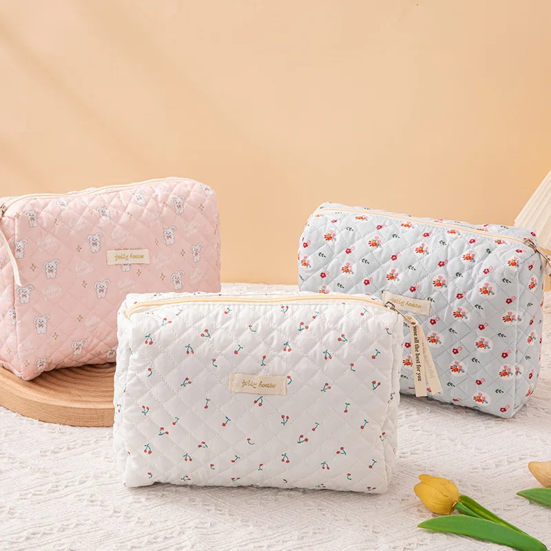 Liberty Quilting frizioni morbido cotone donna cerniera organizzatore cosmetico borsa per il trucco carina borsa per il trucco grande borsa portatile