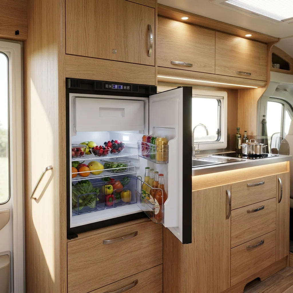 Energy Saving 12V 24V Dc Compressor Fridge 72L Upright RV Refrigerator with Dual Temperature Control