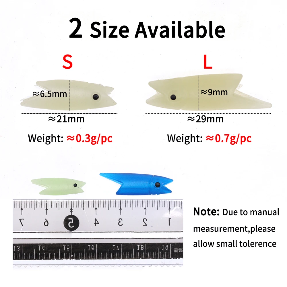 20 Stück 0,3g 0,7g Weiche Silikon-Fischköpfe DIY Sabiki Rig Material Leuchtender Köder für Makrelen- und Heringfischerei – Detail 3