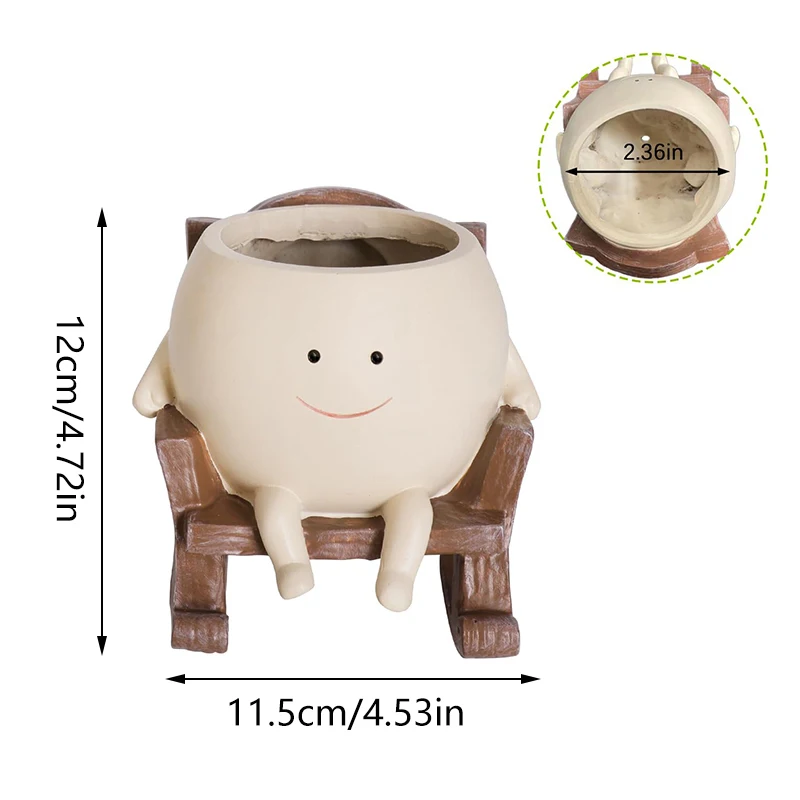 Rocking Chair Succulent Planter Smily Face Planter Pot Cute Resin Flower Head Planters For Indoor Outdoor Plants