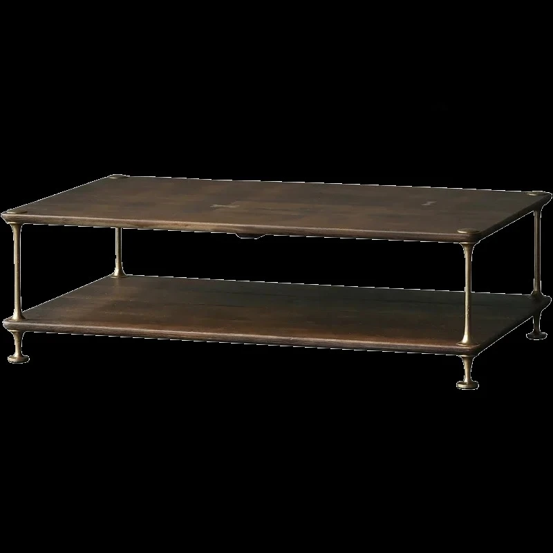 

N Nordic Personalized Oak Solid Wood Tea Table Oak Simple Modern Double Layer Tea Table Iron Vintage