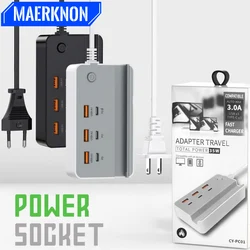 USB Type C Phone Charger Socket 35W 6 Ports Fast Charging Desktop Power Strip With Phone Holder For iPhone Samsung Xiaomi Huawei