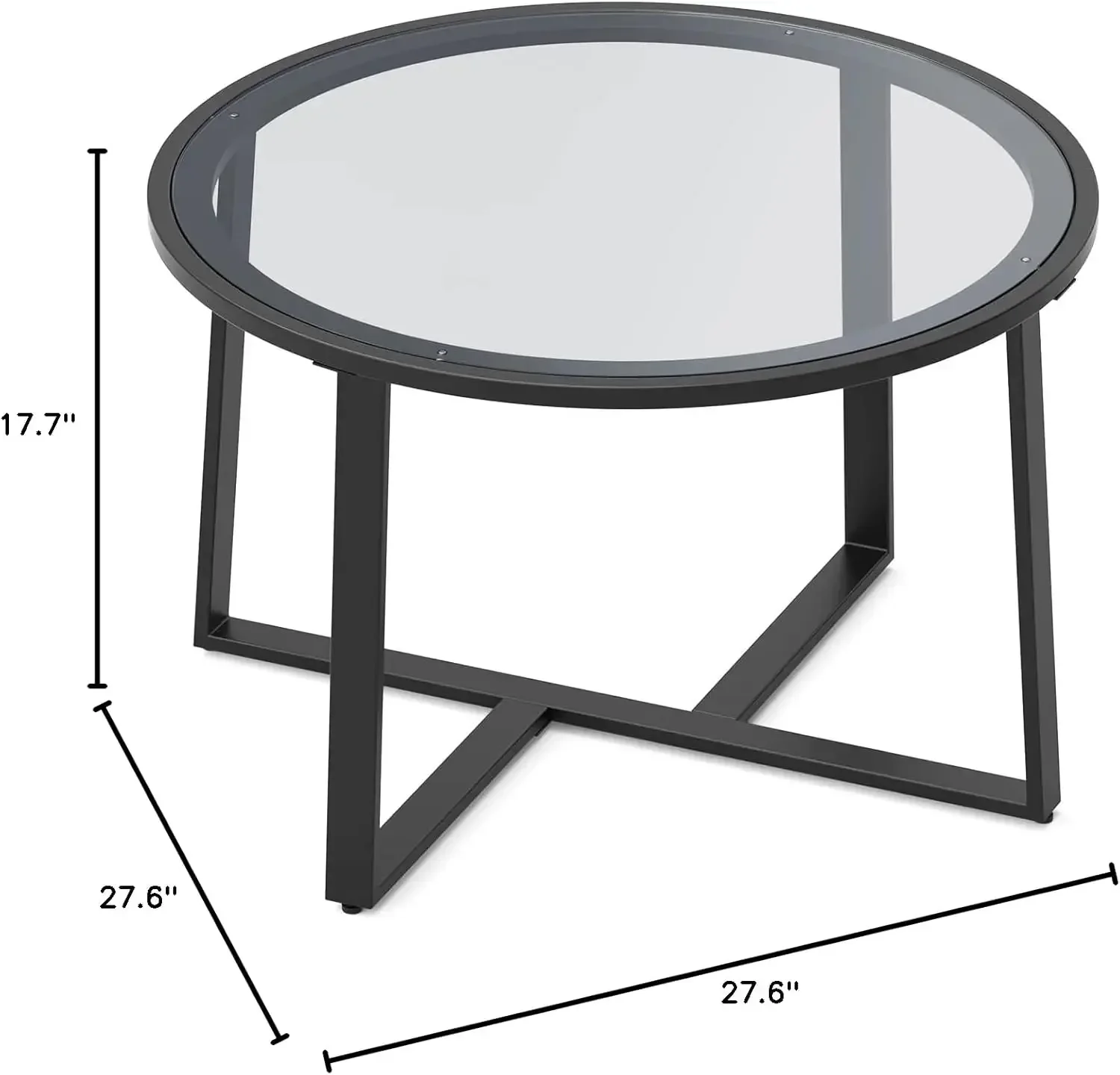 Coffee Table, 27.6" Round Coffee Table with Tempered Glass Surface, Center Table for Living Room, Dining Room, Tea,