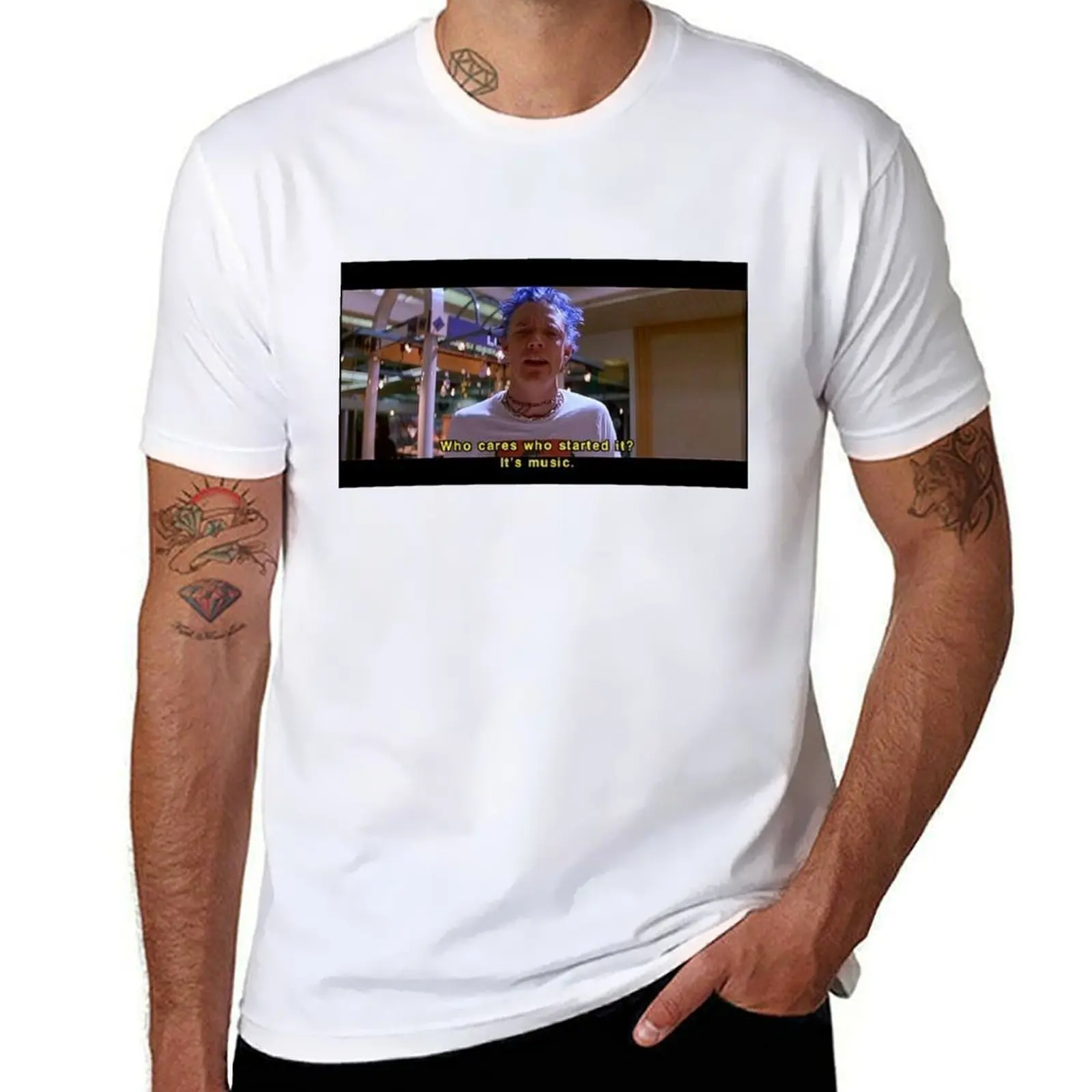 SLC Punk Stevo «Кто заботится, которые началось его? Это музыка. Футболка мужские футболки для мужчин повседневная футболка футболка с индивидуальным принтом