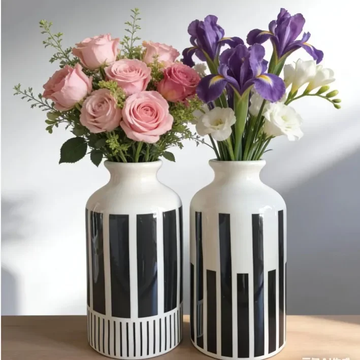 Striped Ceramic Vase Geometric Piano Pattern Floral Vase Ceramic Handicraft Floral Arrangement Accessory Home Decoration