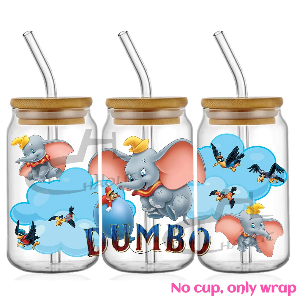 Cartoon Dumbo Elephant UV DTF 16oz Cup Wrap Libbey Glass Plastic Can Wraps Selfadhesive Sticker Ready to Ship Cup Not Included