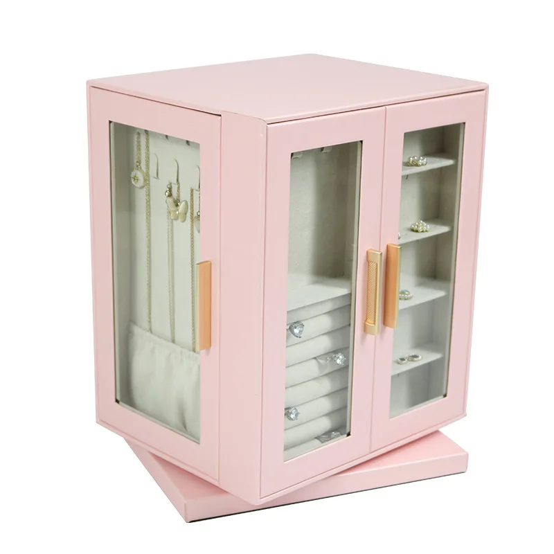 360 rotating jewelry box, multi-layer drawer necklace earrings ring jewelry storage box