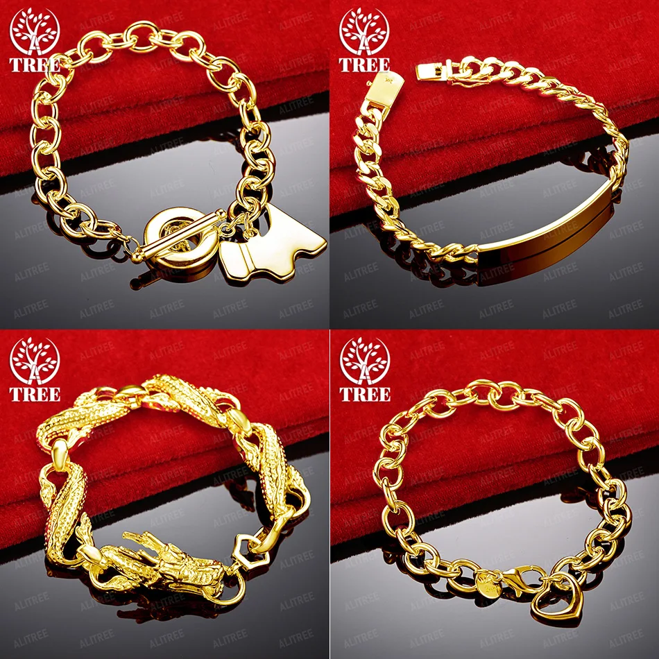 

8-Inch Chain 18k Gold Heart Puppy Dragon Smooth Sideways Bracelet For Men Women Birthday Party Cute Jewelry Gift Accessories