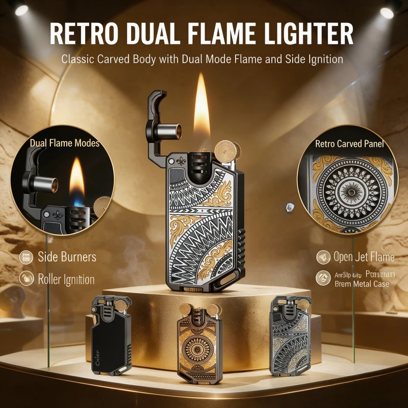 New CHIEF Mandala Embossed Metal Lighter, Vintage Mechanical Ignition, Stylish Decorative Lighter, High-end Present for Men