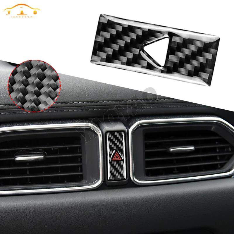 Carbon Fiber For Mazda CX-5 CX5 2017 2018 Emergency Light Button Frame Cover Interior Decoration Sticker