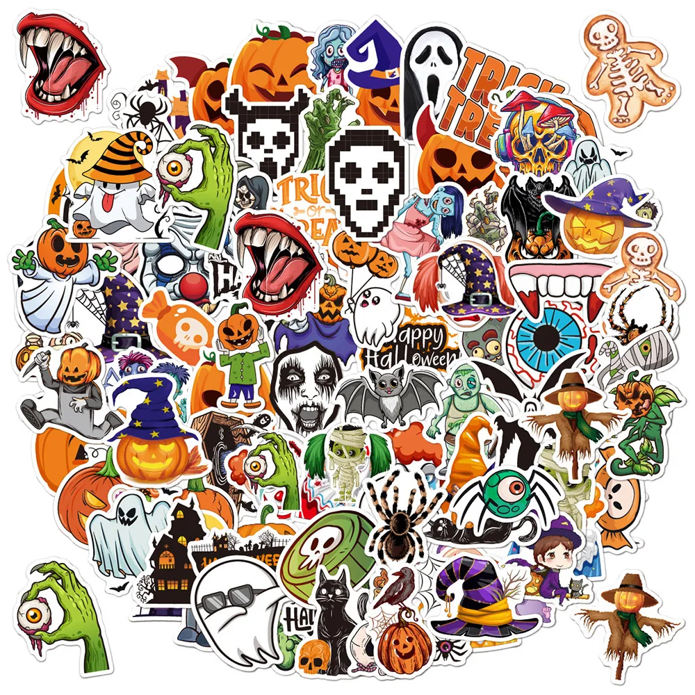 10/30/50/100pcs Cartoon Halloween Stickers for Kids Pumpkin Witch DIY Notebook Cup Water Bottle Decoration Horror Sticker Decals