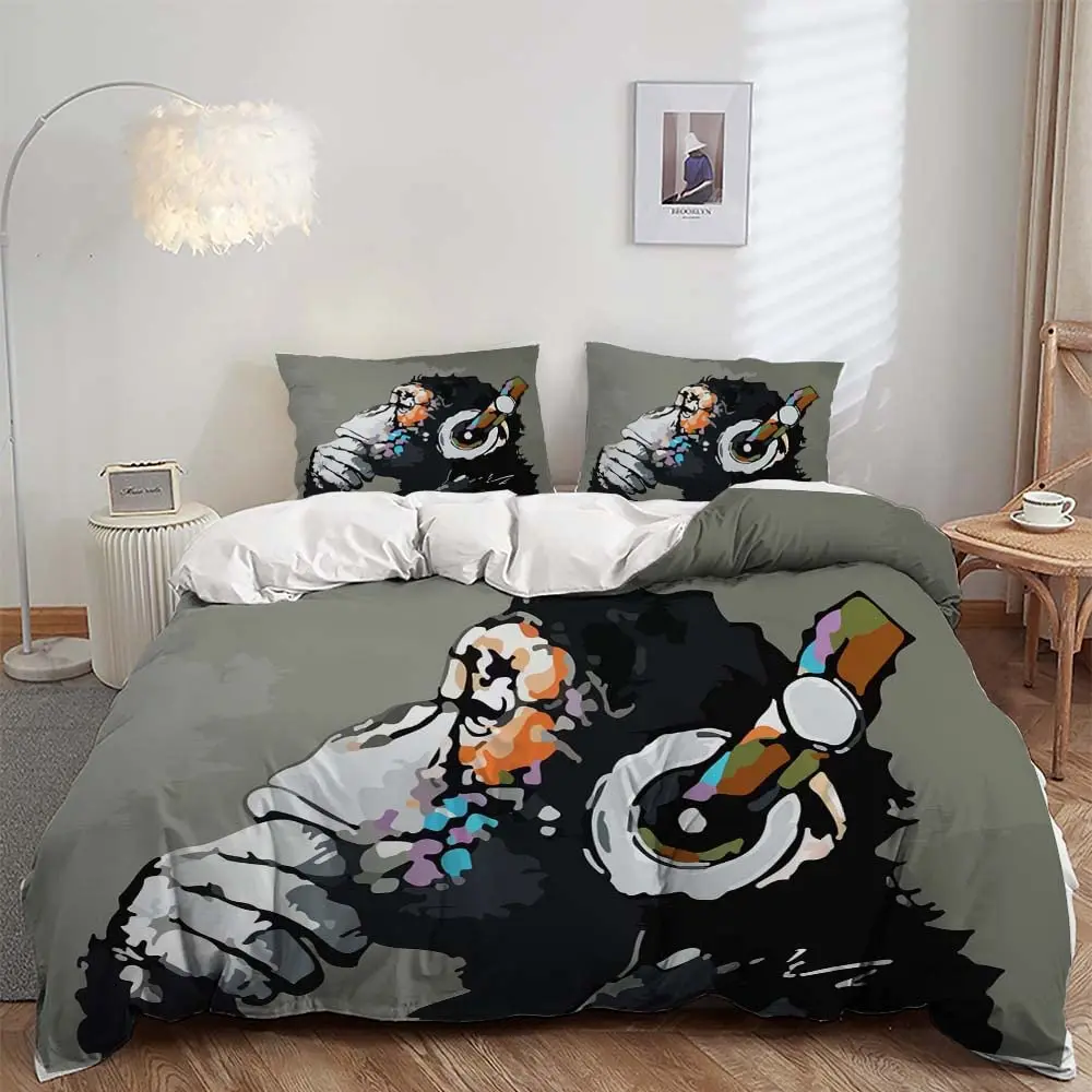 Monkey Duvet Cover Set,Monkey Bedding Set Full Queen Size,Cute Monkey Comforter Cover,Cartoon Animal Comforter Cover Set 2/3pcs
