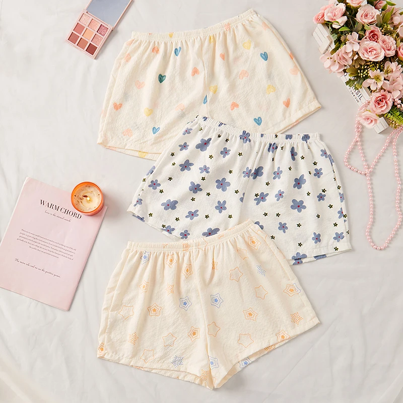 

3 Piece Women Heart Print Pajama Shorts Summer Soft Comfort Pajama Bottoms Casual Sleepwear Loungewear for Ladies Home Clothes