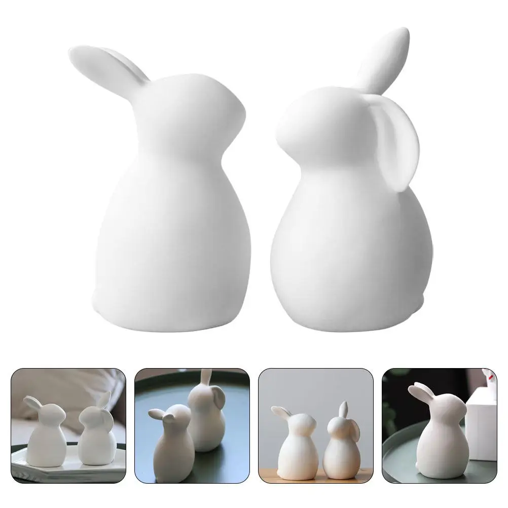 2Pcs Premium Ceramic Rabbit Statues Couple Design Small Rabbit Ornament for Desktop Tabletop Living Room Dining Room Office